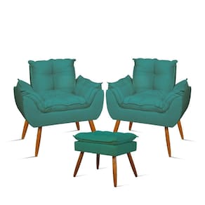 Kit Luxo 02 Poltronas Amamentação Suede + 1 Puff Pés Palito Cor:azul Turquesa Azul Turquesa