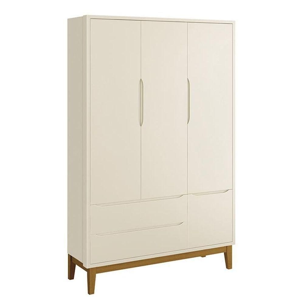 Guarda Roupa Infantil 3 Portas Classic Areia Fosco Com Pés Amadeirado Reller Móveis Areia Fosco