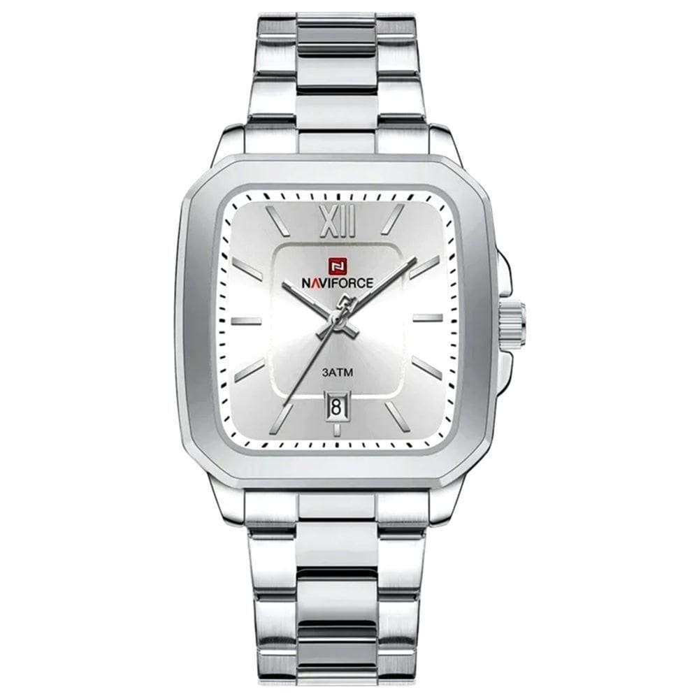 Relógio De Quartzo Masculino Casual Mostrador Quadrado Em Aço Inoxidável Impermavel Branco