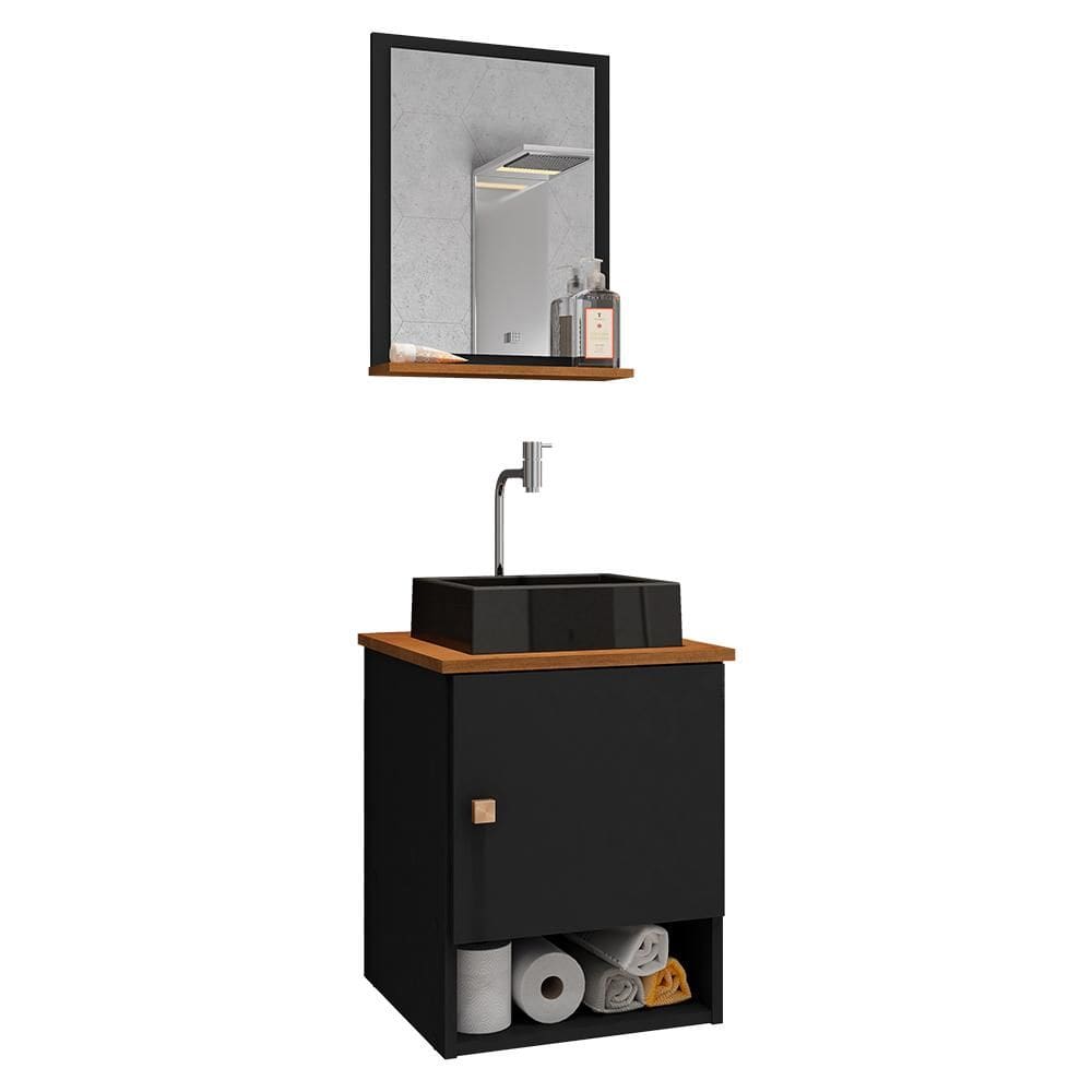 Gabinete Arm Banheiro Lima 1 Porta com Cuba Tulipa Preta