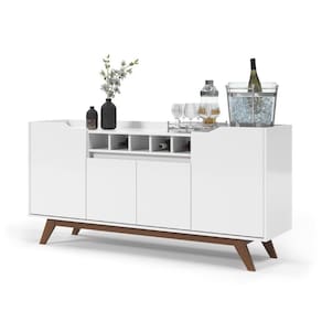 Buffet Aparador 4 Portas Com Adega Pés Em Madeira Maciça Luxo 152cm Branco