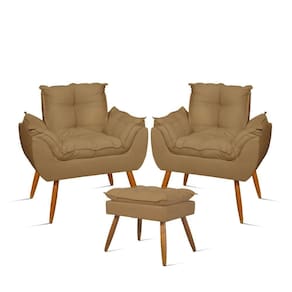 Kit 2 Poltronas Luxo + 01 Puff Para Recepção Sala Quarto Capuccino