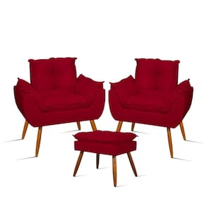 Kit Luxo 02 Poltronas Amamentação Suede + 1 Puff Pés Palito Cor:vermelho Vermelho
