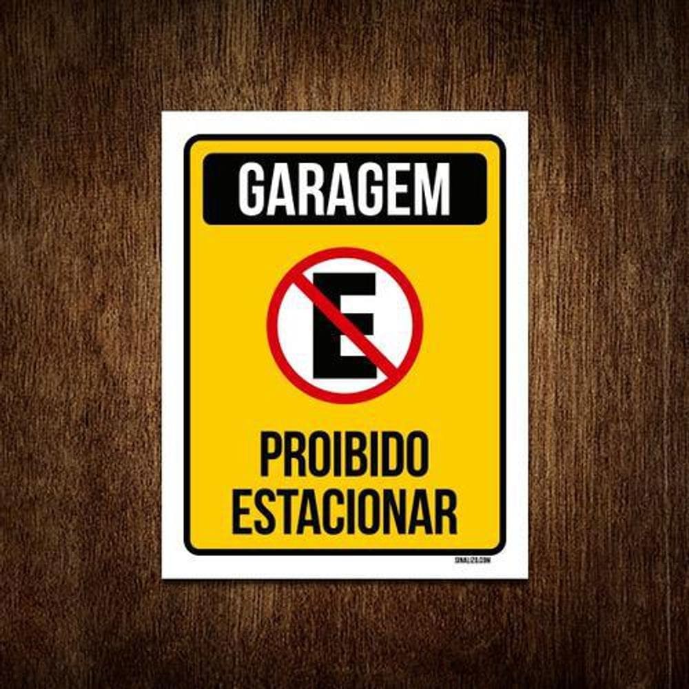Placa Sinalização Garagem Proibido Estacionar Amarela 27X35
