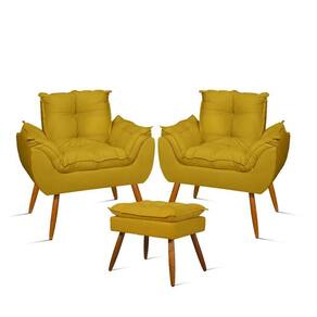 Kit 2 Poltronas Luxo + 01 Puff Para Recepção Sala Quarto Amarelo