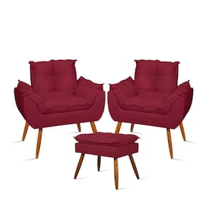 Kit 02 Poltronas Decorativas + 01 Puff Para Apoio Dos Pés Cor:marsala Marsala