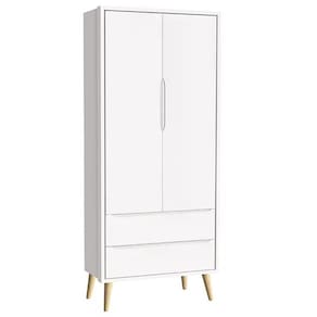 Guarda Roupa Infantil Theo 2 Portas Branco Fosco Com Pés Madeira Natural Reller Móveis Branco Fosco