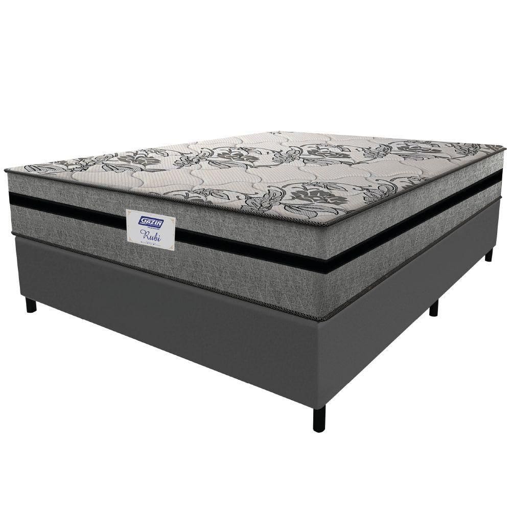 Cama Box Casal Queen Colchão Gazin Com Molas Ensacadas Rubi 158x198x70cm Suede Cinza/preto Cinza