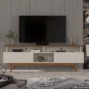Rack Para Tv Até 70 Polegadas 2 Gavetas Grécia 180cm Off White E Freijó