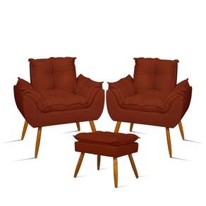 Kit Luxo 02 Poltronas Amamentação Suede + 1 Puff Pés Palito Cor:terracota Terracota