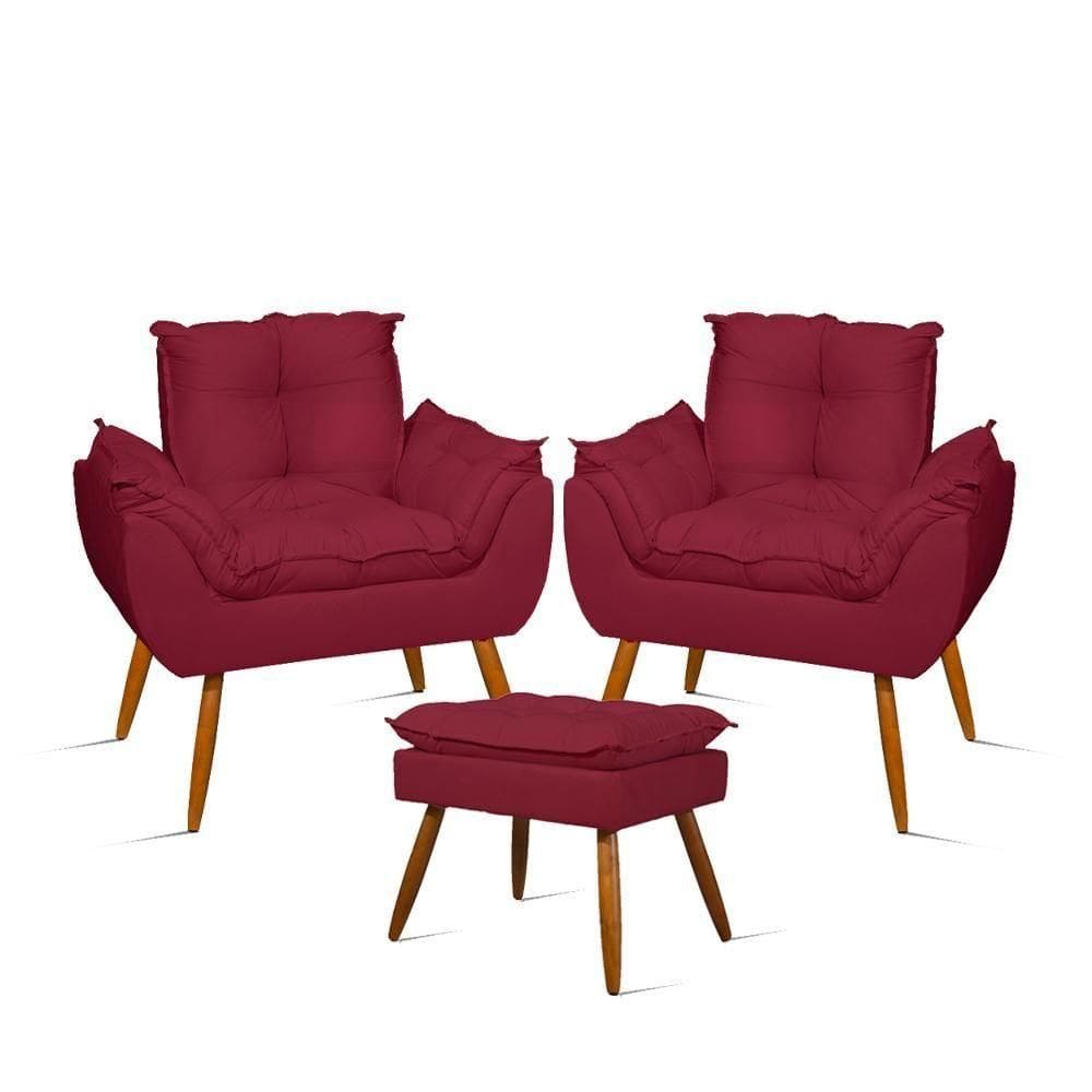 Kit Amamentação 2 Poltronas + 1 Puff Pés Palito - Balaqui Cor:marsala Marsala