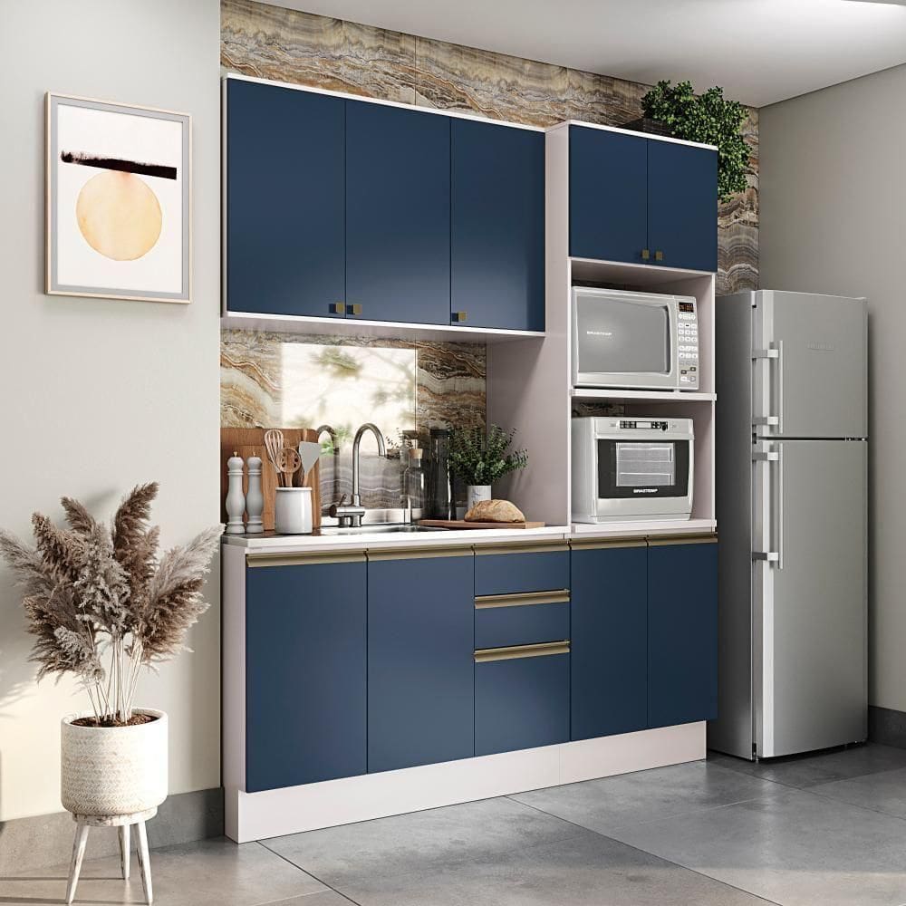 Cozinha Compacta Celeste Kappesberg 100% Mdf Branco/azul 190cm