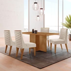 Mesa Olimpia 120 Mdf Com 4 Cadeiras Safira Veludo Creme/naturalle/naturalle