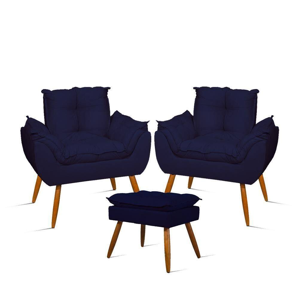 Kit Amamentação 2 Poltronas + 1 Puff Pés Palito - Balaqui Cor:azul Marinho Azul Marinho