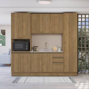 Cozinha Compacta Com Kit Forno Celeste Kappesberg 100% MDF Nogueira 240cm