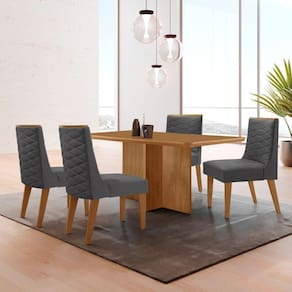 Mesa Olimpia 120 Mdf Com 4 Cadeiras Safira Veludo Grafite/naturalle/naturalle