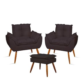Kit 02 Poltronas Decorativas + 01 Puff Para Apoio Dos Pés Cor:cinza Cinza