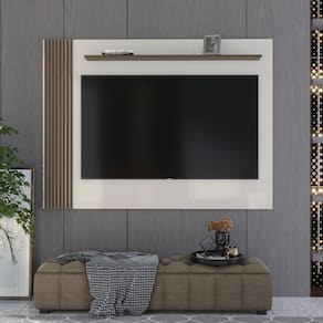 Painel Ripado Para Tv Até 70 Polegadas Grécia 180cm Off White E Freijó