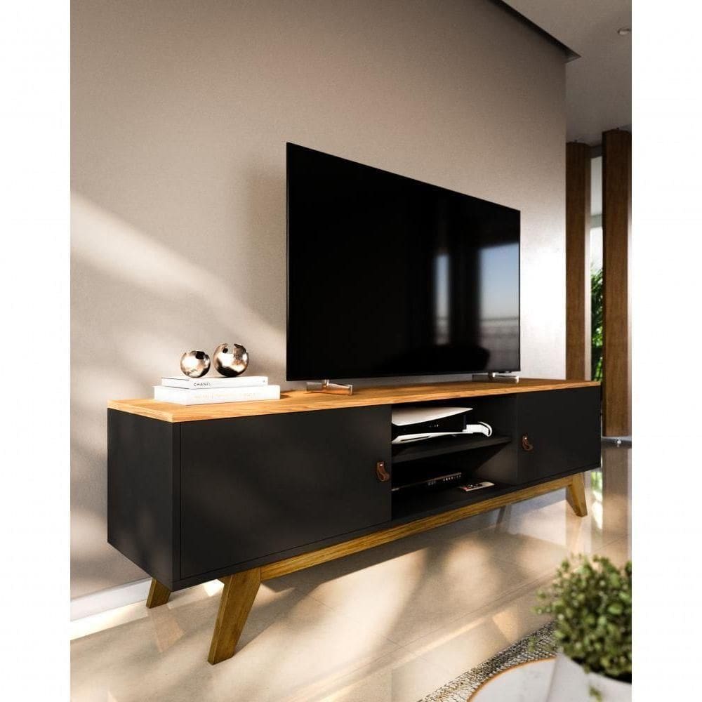 Rack Para Tv Até 70 Polegadas 2 Portas Viena 180cm Preto E Nature