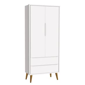 Guarda Roupa Infantil 2 Portas Theo Retrô Branco Fosco Com Pés Amadeirado Reller Móveis Branco Fosco
