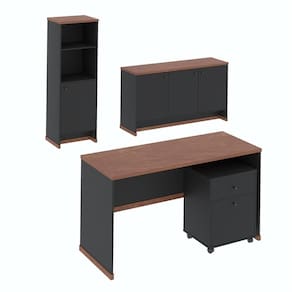 Conjunto Escritório Office 4 Peças Mesa Gaveteiro Armário Buffet Berlin - Vianossa Preto E Naturale