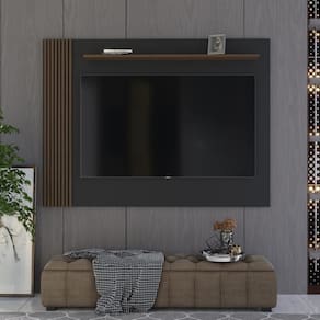 Painel Ripado Para Tv Até 70 Polegadas Grécia 180cm Preto E Freijó