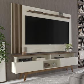 Rack Com Painel Ripado Para Tv Até 70 Polegadas 2 Gavetas Grécia 180cm Off White E Freijó