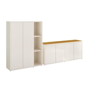 Conjunto Sala De Jantar 2 Peças Armário Alto E Buffet Balcão Oslo Off White E Cedro