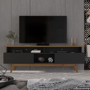 Rack Para Tv Até 70 Polegadas 2 Gavetas Grécia 180cm Preto E Nature