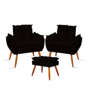 Kit 2 Poltronas Luxo + 01 Puff Para Recepção Sala Quarto Preto