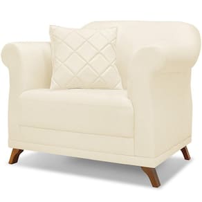 Poltrona Decorativa Retro Polo Com Almofada Linho Perola Ezz Perola
