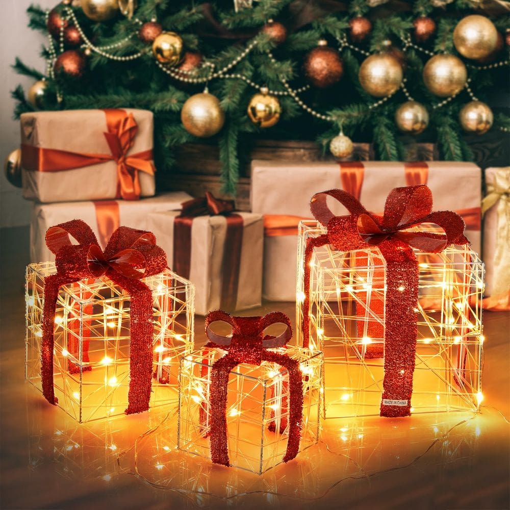 Conjunto de 3 caixas de presente iluminadas de Natal Tangkula com 60 LED