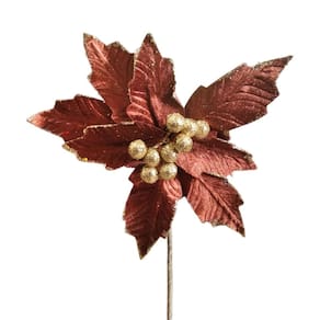 Flor Decorativa Poinsetia Ouro Velho com Glitter 43cm - 1 Unidade