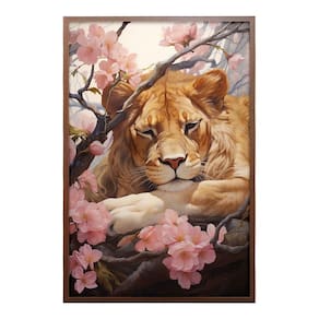 Quadro Decorativo Leão Flor Cerejeira Moldura Cx Alta 100x66 Titulo Moldura Madeira