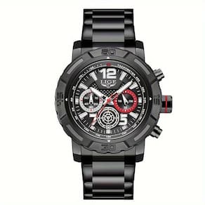 Relógio De Quartzo Masculino Em Aço Inoxidavel Design Esportivo á Prova D´agua Preto Completo