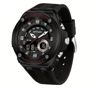 Relógio De Pulso Masculino à Prova D`água 50m Esportivo Multifuncional Com Pulseira De Silicone Preto Vermelho