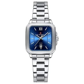 Relógio De Quartzo Feminino Casual Mostrador Quadrado Pulseira Em Aço Inoxidável Impermeavel Azul
