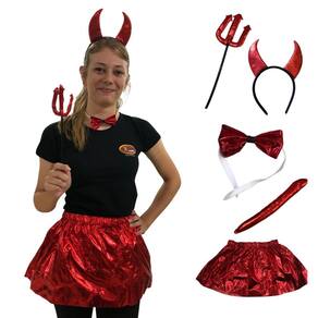 Kit Diabinha com Tiara Saia Metalizada Gravata e Rabo