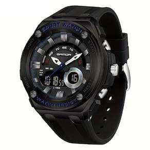 Relógio De Pulso Masculino à Prova D`água 50m Esportivo Multifuncional Com Pulseira De Silicone Preto Azul