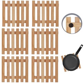 Descanso De Panela Quadrado Madeira Ripado 14,5Cm Kit 06 Un