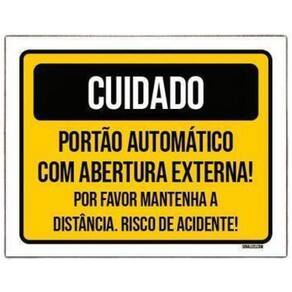 Placa Sinalização - Cuidado Portão Abertura Externa 27X35