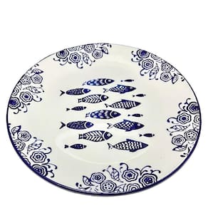 Jogo Prato Raso Jantar 4 Pessoas 4pçs Peixe Praia Mar 26cm