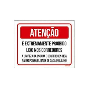 Placa Atenção Proibido Lixo Corredores 36x46 PSAI