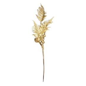 Galho Decorativo Dourado Folhagem e Frutos - 47cm