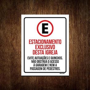Kit 3 Placas - Estacionamento Exclusivo Igreja