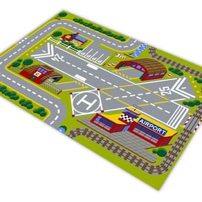 Tapete Pista Carrinhos Aeroporto Decolagem 180X120Cm