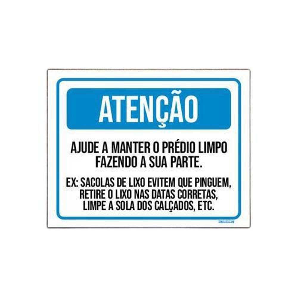 Kit 3 Placas Atenção Ajude Manter Prédio Limpo