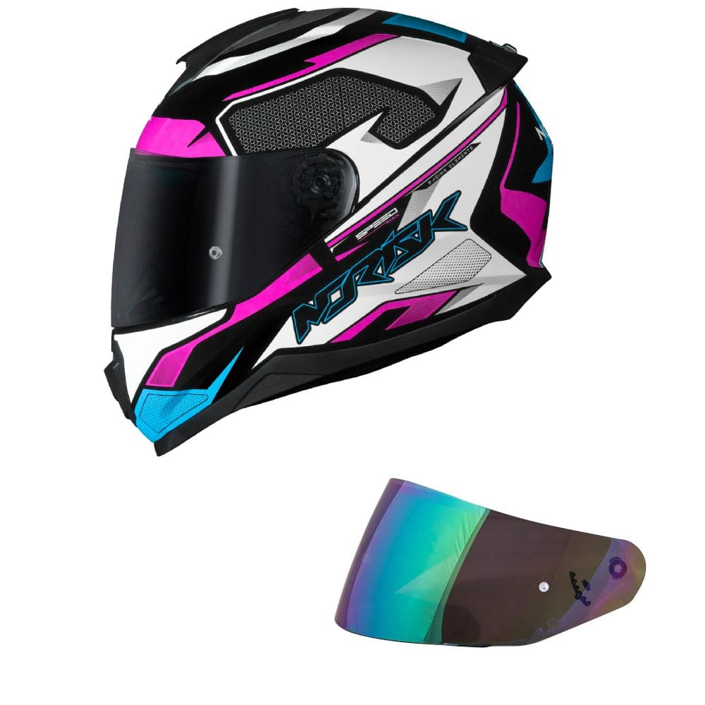 Capacete Norisk Razor Speed Max Branco Rosa e Azul Mais Viseira Camaleão