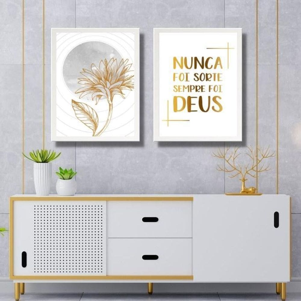 Kit 2 Quadros Modernos Nunca Foi Sorte 33X24Cm - Com Vidro