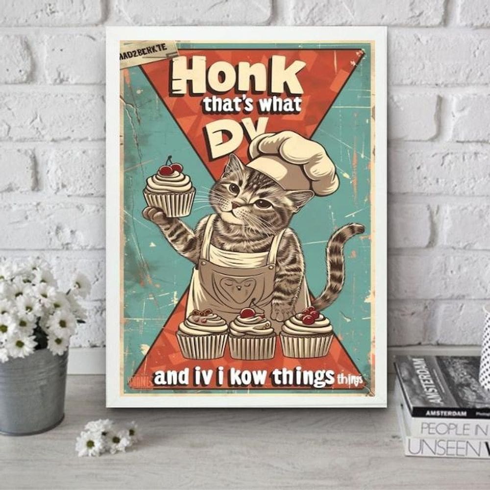 Quadro Para Cozinha Gatinho Cupcake 45X34Cm